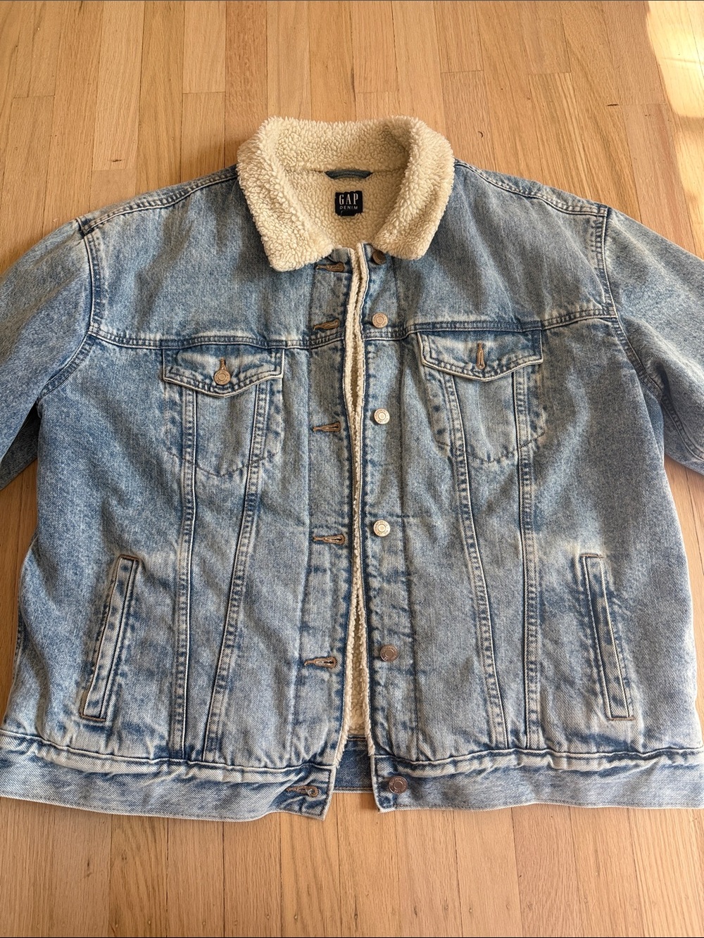 GAP Light Blue Denim Sherpa-Lined Trucker Jacket